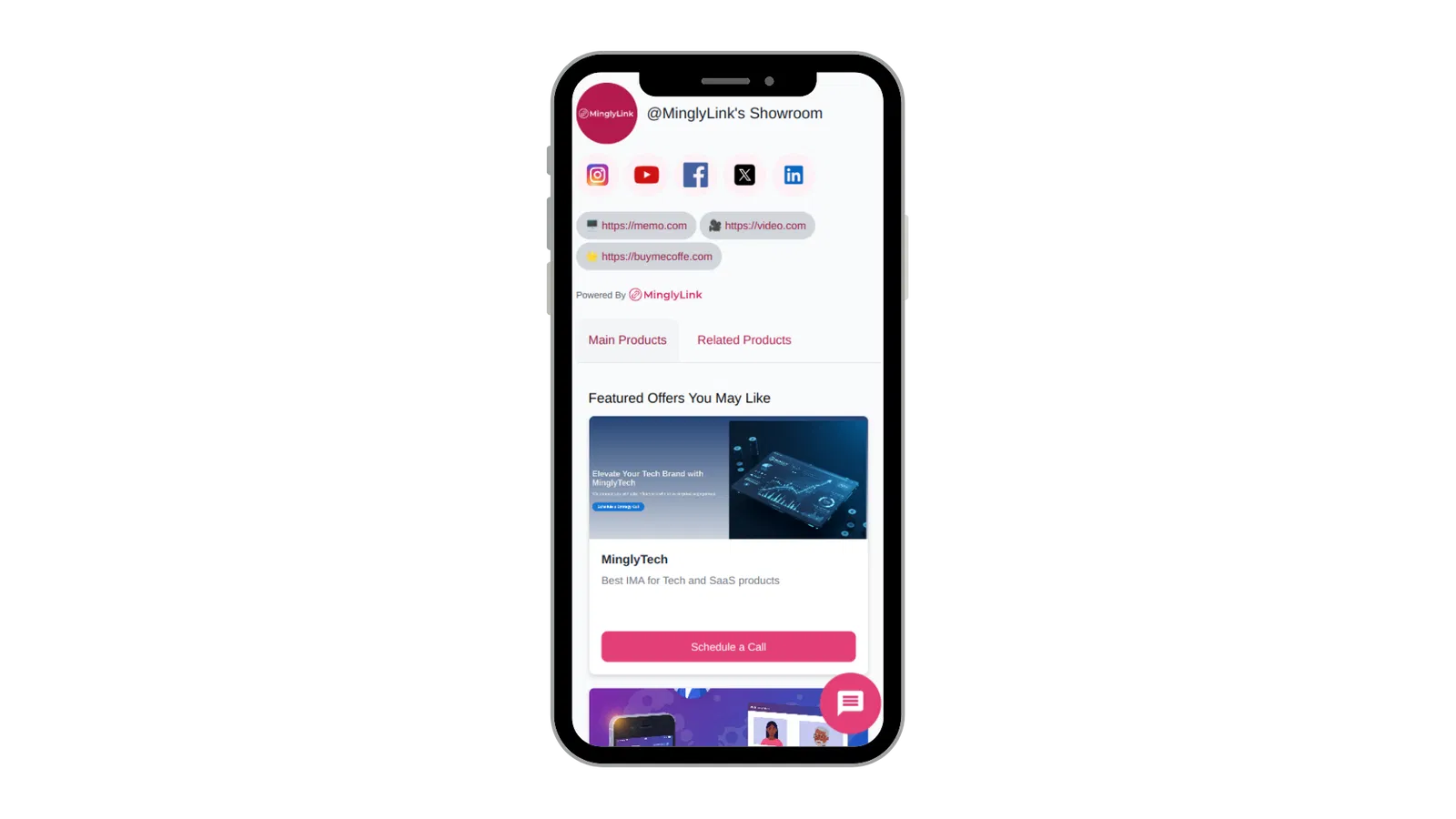 Example MinglyLink profile page preview